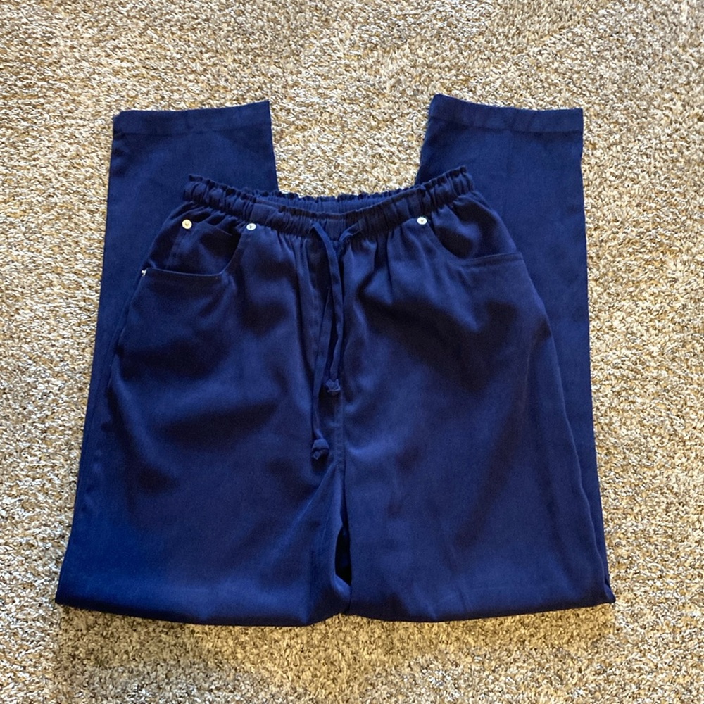 Denim & Co. Navy Drawstring Waist Casual Pants